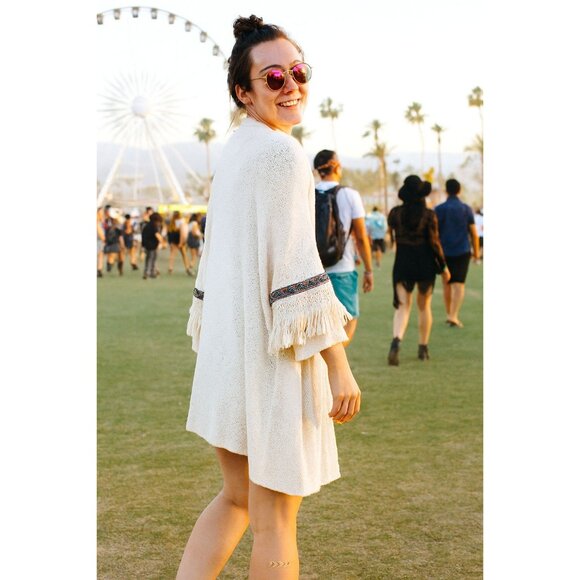 H&M Women’s Ivory S Cardigan Boho Chic Festival Boho Chic Cottage core Fringe - Picture 2 of 16